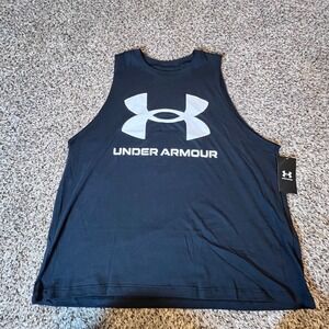 Under Armour Womens Live Sportstyle Tank Top Black White Logo XL 1356297 NEW